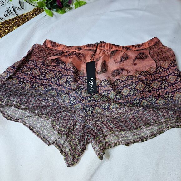 Gypsy 05 Shorts 100% Silk Beach Coverup Anthropologie Pink/Rose - Picture 6 of 13